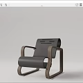 Modern Armchair With Wooden Frame Gray Curved Seat And Unique Backrest Design