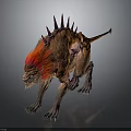 3D Fantasy Monster Character With Red Spiky Hair Back Spikes And Sharp Claws