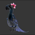 Vibrant Blue Parrot With Pink Flower On Head Against Dark Background