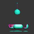 Modern Round Teal Table And Pink Upholstered Chairs Set For Interior Space