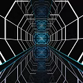 Futuristic KTV Interior Design With Geometric Hexagonal Structures And Blue Neon Lights