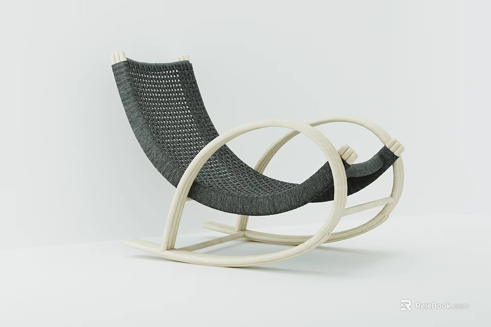 Modern Minimalist Leisure Rocking Chair With Woven Seat And Light Wooden Frame For Relaxation 3d model 