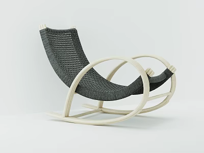 Modern Minimalist Leisure Rocking Chair With Woven Seat And Light Wooden Frame For Relaxation 3d model