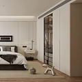 Modern Bedroom Interior Design With Large Bed Built-in Cabinetry Nightstands Table Lamps And Area Rug