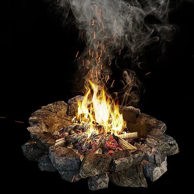 Modern Bonfire Outdoor Stone Bonfire Pile Charcoal Rock Stone Firewood Pile Outdoor Bonfire Pile Outdoor Flame 3d model