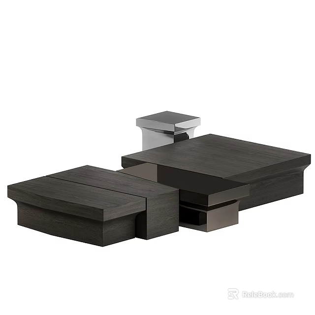 Modern Geometric Coffee Table With Dark Wood Finish And Metal Accents Design 3d model 