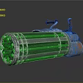 3D Rendered Metallic Cylindrical Weapon With Wooden Handle Shiny Surface And Multiple Components