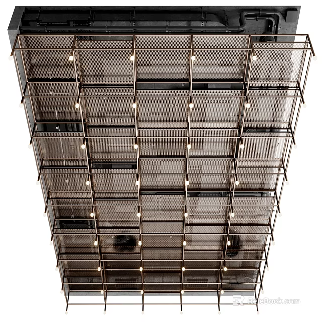 Modern Ceiling Design With Metal Grid Framework And Recessed Lighting Fixtures 3d model 