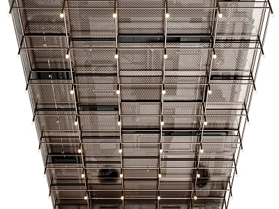 Modern Ceiling Design With Metal Grid Framework And Recessed Lighting Fixtures 3d model