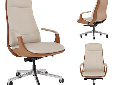 Modern Office Chair With Beige Brown Upholstery Armrests And Swivel Wheels 3d model