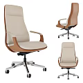 Modern Office Chair With Beige Brown Upholstery Armrests And Swivel Wheels
