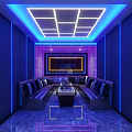 KTV Room With Blue Purple Lighting Large Screen Singer Black Leather Sofas Central Coffee Table 3d model