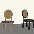 Minimalist Modern Natural and Black Dining Chairs With Woven Backrests and Cylindrical Wooden Legs