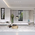 Modern Living Room Interior With Open Concept Large Windows White Sofa Area Rug And Cactus