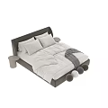 Modern Stylish Upholstered Double Bed With Cozy Bedding And Integrated Side Nightstand For Bedroom Decoration
