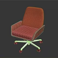 Red Office Chair With Padded Armrests And Swivel Wheels On Metal Base
