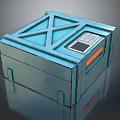 Blue Container with X Shaped Geometric Design Control Panel Numeric Keypad Screen and Orange Stripe