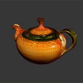 Orange Glossy Teapot With Green Lid And Handle For Daily Household Use