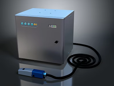 Silver LEFAN Electrical Device With Display Screen Buttons Coiled Cable And Blue Connector 3d model