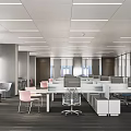 Modern Public Office Space Interior With Open Layout Desks Computers And Office Chairs 3d model