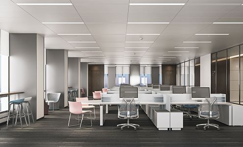 modern public office area open-plan office staff office area aisle office desk chair office card holder 3d model