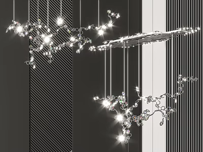 Modern Silver Crystal Inflatable Chandelier With Black And White Striped Background 3d model