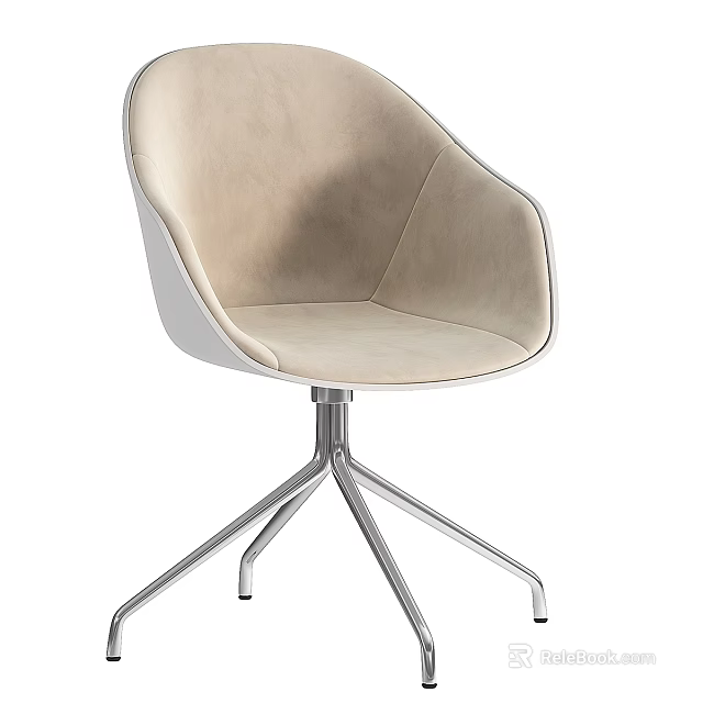 Modern Beige Table and Chair Set With White Trim Swivel Silver Metal Five-Star Base 3d model 