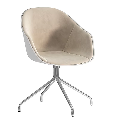 Modern Beige Table and Chair Set With White Trim Swivel Silver Metal Five-Star Base 3d model