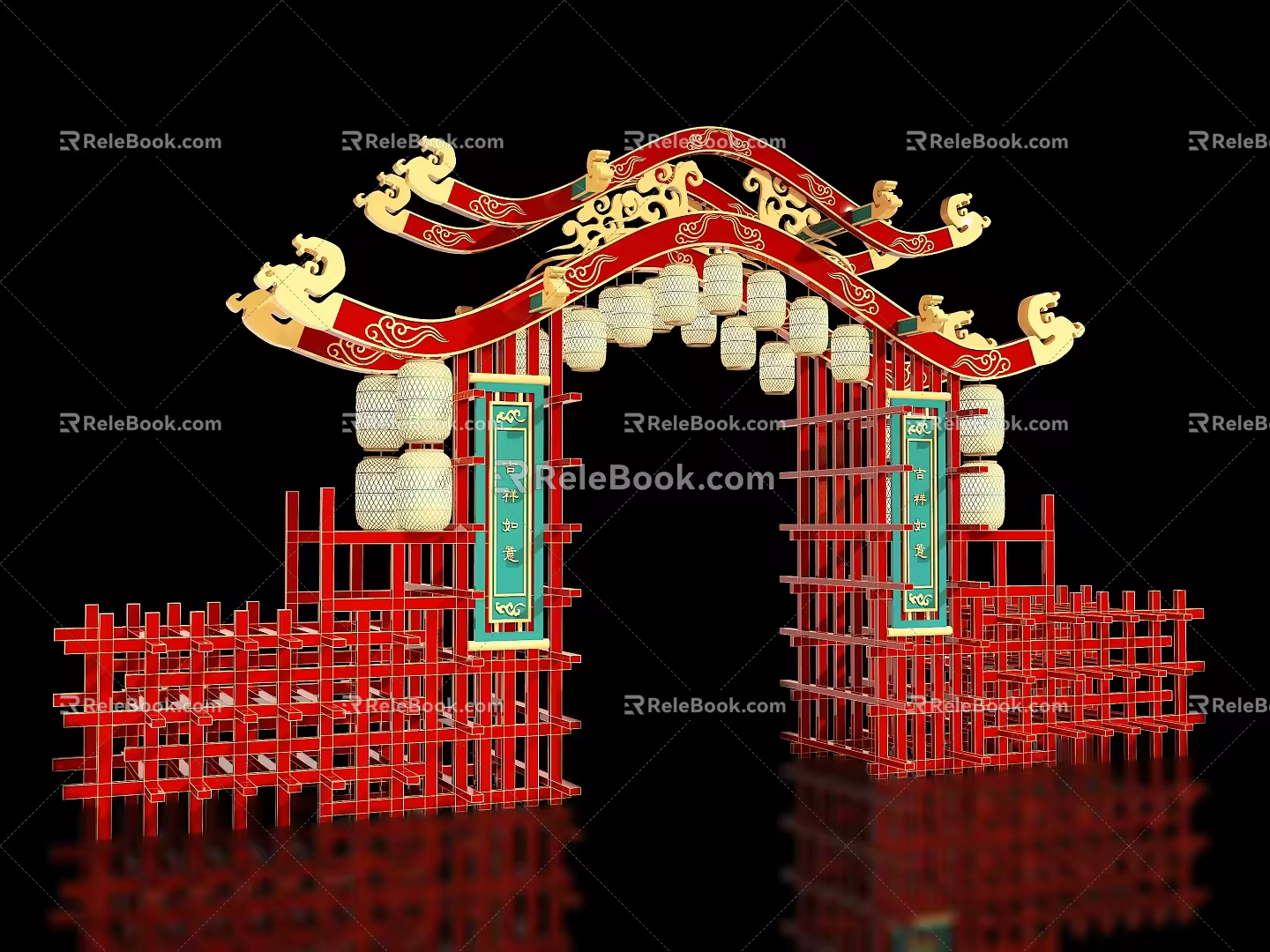 New Chinese style ancient building archway Guochao Guofeng block night market entrance and exit Meichen archway scenic spot gate tower scenic spot gate Guofeng entrance and exit market night city entrance and exit 3d model