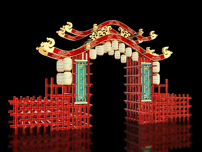 New Chinese style ancient building archway Guochao Guofeng block night market entrance and exit Meichen archway scenic spot gate tower scenic spot gate Guofeng entrance and exit market night city entrance and exit 3d model