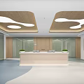 Modern Hospital Outpatient Clinic Interior Design With Reception Desk Wooden Elements And Glass Partitions