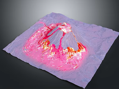 Stunning Volcanic Landscape With Flowing Pink Red Orange Lava Across Rugged Terrain 3d model