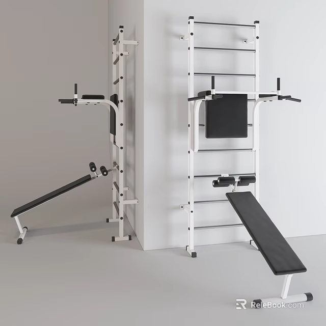 Multifunctional Sports Equipment With Training Rack And Adjustable Bench For Home Fitness 3d model 
