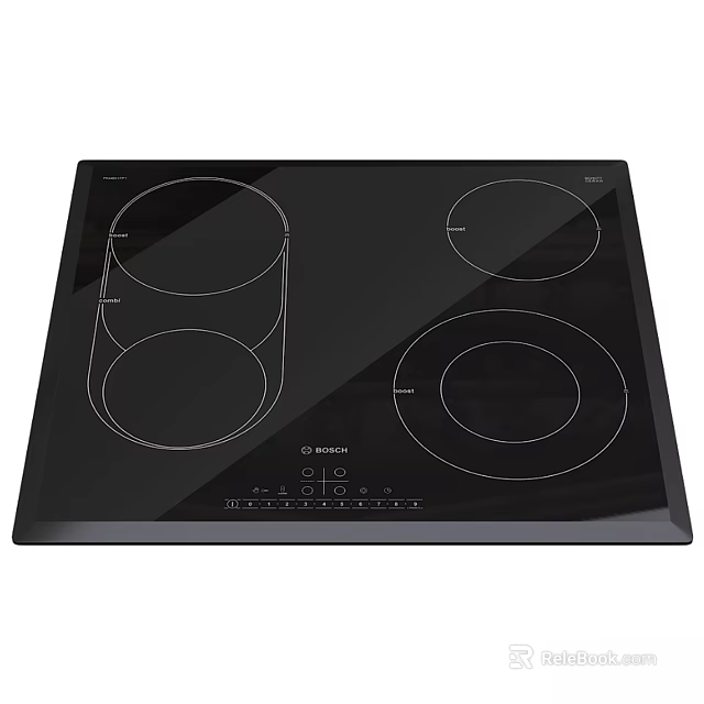 Black Glass Electric Cooktop With Multiple Heating Zones And Control Buttons 3d model 