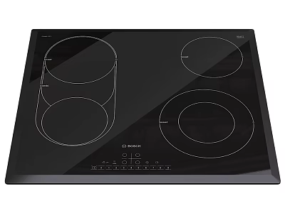 Black Glass Electric Cooktop With Multiple Heating Zones And Control Buttons 3d model