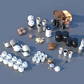 Assorted Kitchen Items Collection With Teapots Cups Coffee Makers And Cookies 3d model