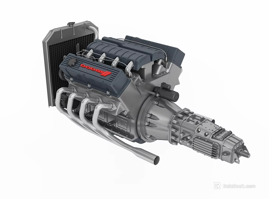 Dodge High Performance Engine with Radiator Exhaust Pipes and Mechanical Components 3d model 