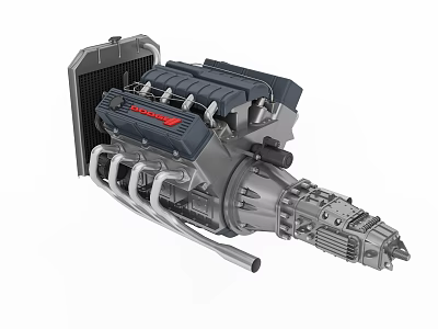 Dodge High Performance Engine with Radiator Exhaust Pipes and Mechanical Components 3d model
