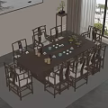 Chinese Style Solid Wood Tea Table And Chairs With Tea Set And Carpets Near Window