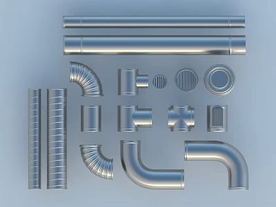 Stainless Steel Faucet Components Including Pipes Elbows Joints And Fittings 3d model