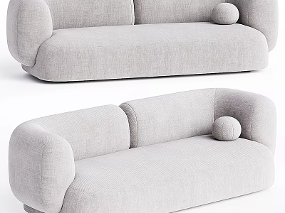 Modern Light Gray Fabric Two Seater Sofa With Rounded Armrests And Round Pillow 3d model