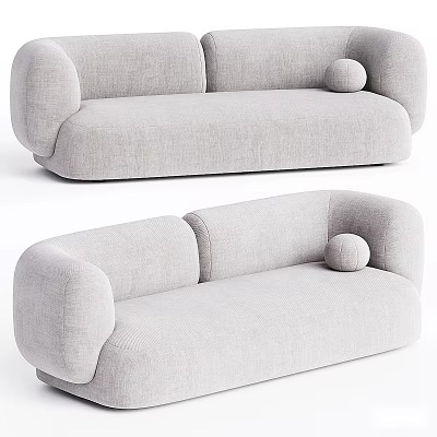 Modern Light Gray Fabric Two Seater Sofa With Rounded Armrests And Round Pillow 3d model
