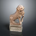 Traditional Carved Stone Lion Statue With Intricate Details And Base