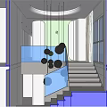 Modern Beauty and Hair Salon Interior With Staircase Green Topiaries And City View Windows
