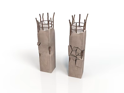 Rough Concrete Columns With Cracks And Twig Like Structures On Top 3d model