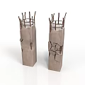 Rough Concrete Columns With Cracks And Twig Like Structures On Top