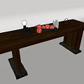 Modern Minimalist Wooden Rectangular Dining Table With Fruits And Decorative Items 3d model