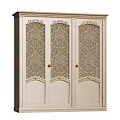 Vintage Light Colored Wardrobe with Three Doors Ornate Patterns and Golden Handles