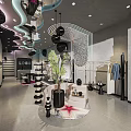 Modern Clothing Store Interior With Stylish Display Racks Potted Palm And Decorative Lighting