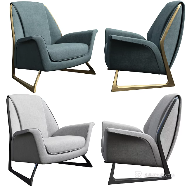 Modern Single Sofa Designs Gray Blue Upholstery With Metal Frame Armrest 3d model